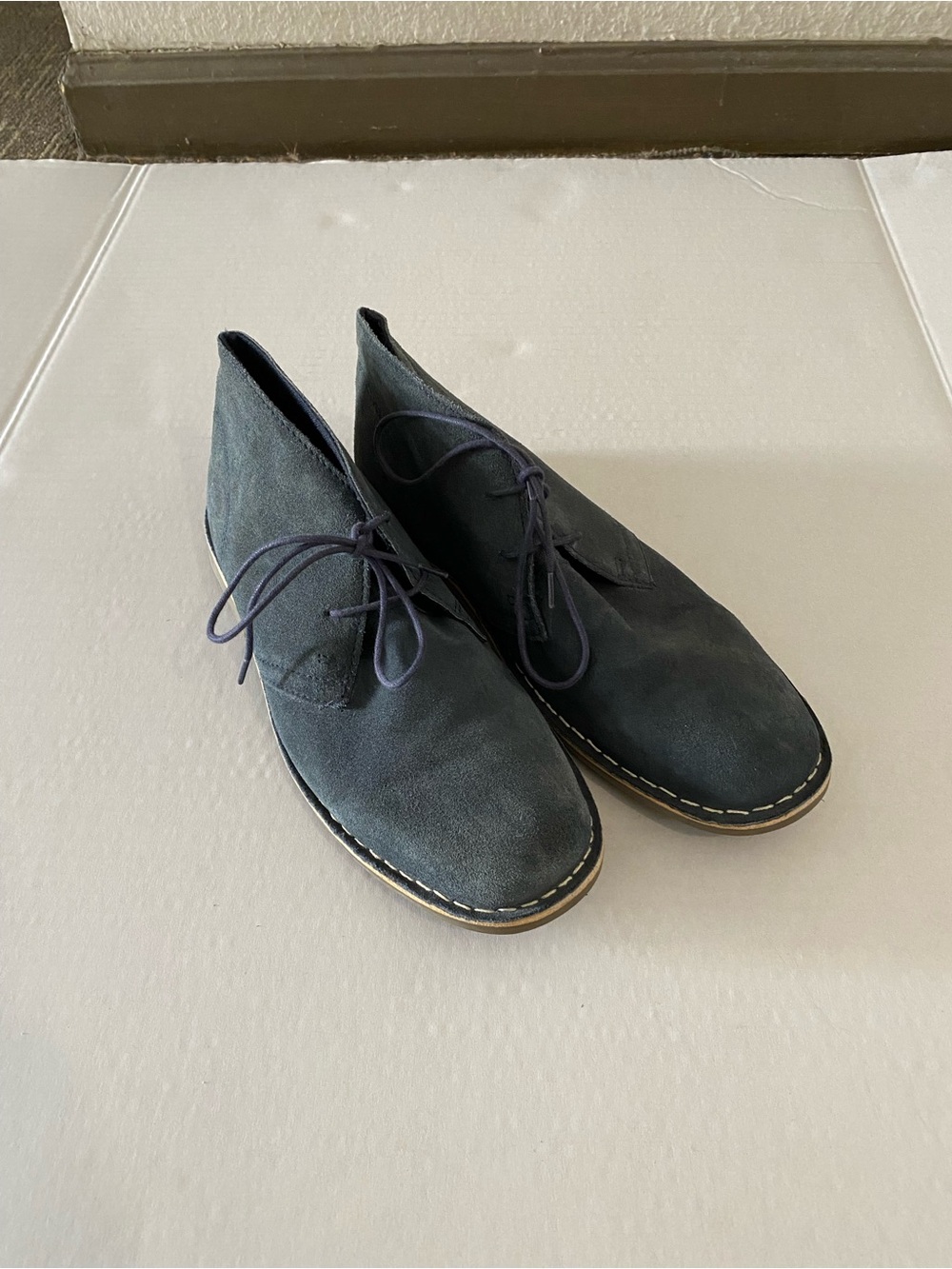 Men's Navy Suede Chukka Boots - Classic Lace-Up Faux Suede Size 12